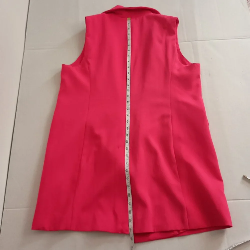 Joie Women’s Hot Pink Open Front Vest with Gold Buttons Size L NWT - Picture 9 of 14